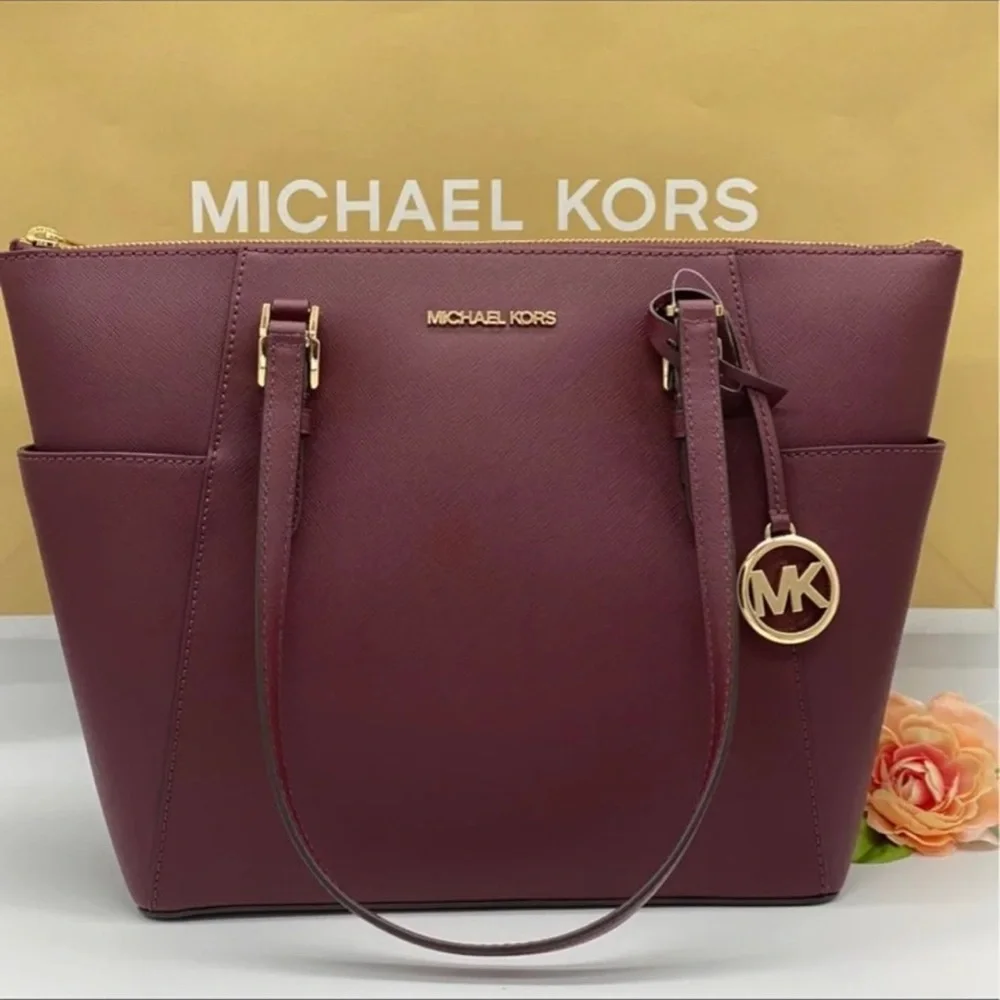 MICHAEL KORS Charlotte Large Leather Top-Zip Tote Dark Cherry NWT